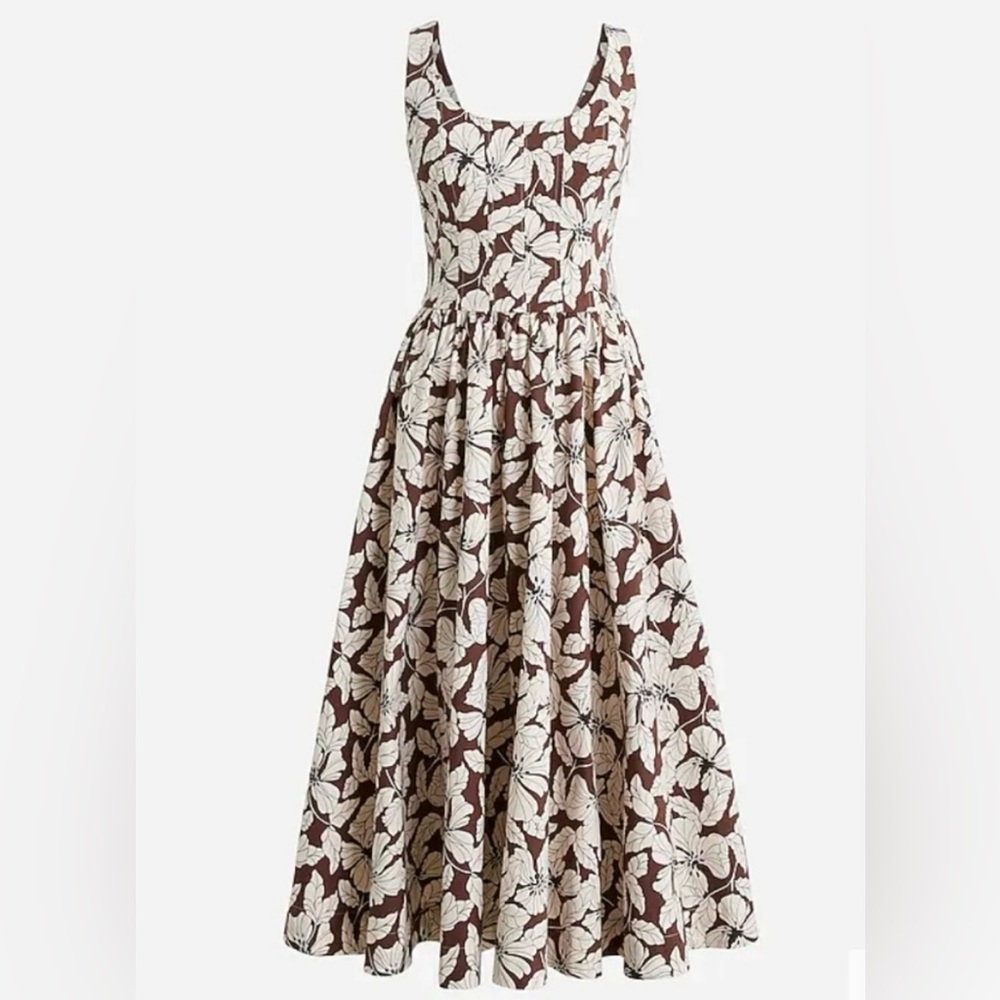 Jcrew fit and flare midi dress in floral cotton poplin NWT